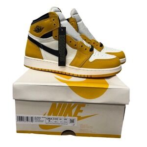 Air Jordan 1 High OG GS "Yellow Ochre" Youth Sneakers White Black 7Y